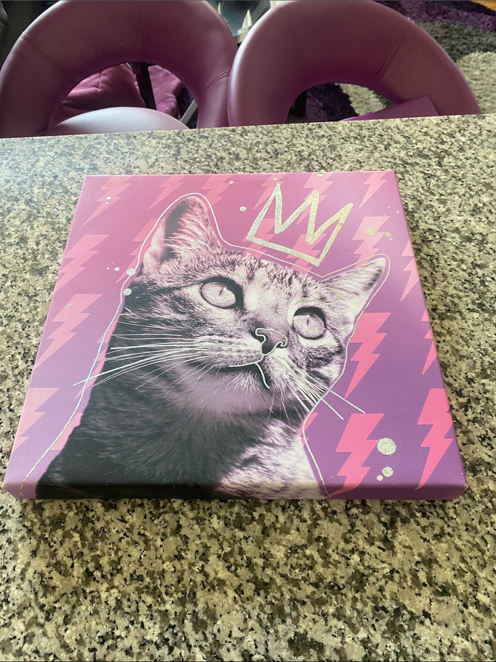 Purple Cat Canvas Art - Decorative Pet Portrait